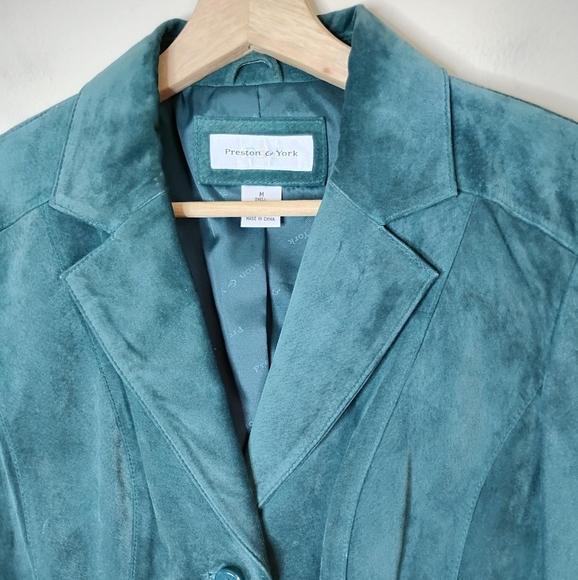 Preston & York Suede Leather Blazer Jacket Deep Teal Single-Breasted Notch Lapel - Picture 5 of 10